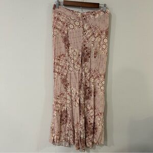 Final Touch Cream Brown Pattern Boho Wide Leg Flowy Pant Women’s Size Small